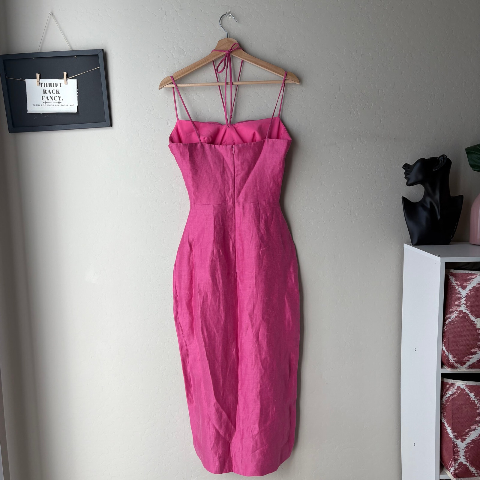 New Rasario Dress Pink Linen Crystal Buckle Midi Cocktail Shift Dress Size Us 4 — image 7 of 8